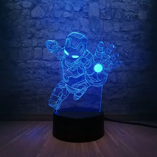 Iron Man Marvel Legend Мстители Тор Тано Халк 3D светодиодный светильник на батарейках USB настольная лампа подростковый декор для детской комнаты подарок на день рождения - Испускаемый цвет: Iron Man