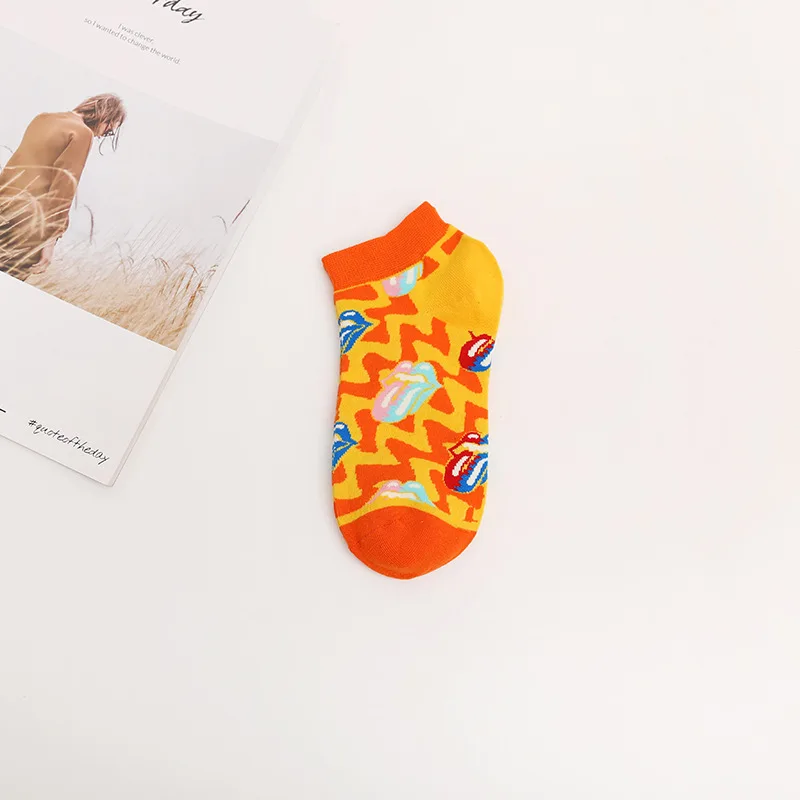 

Spring and Summer Couple Pure Cotton Short Socks Tongue Lion Elephant Snake Cartoon Pattern Men and Women Fashion White Gift Owl