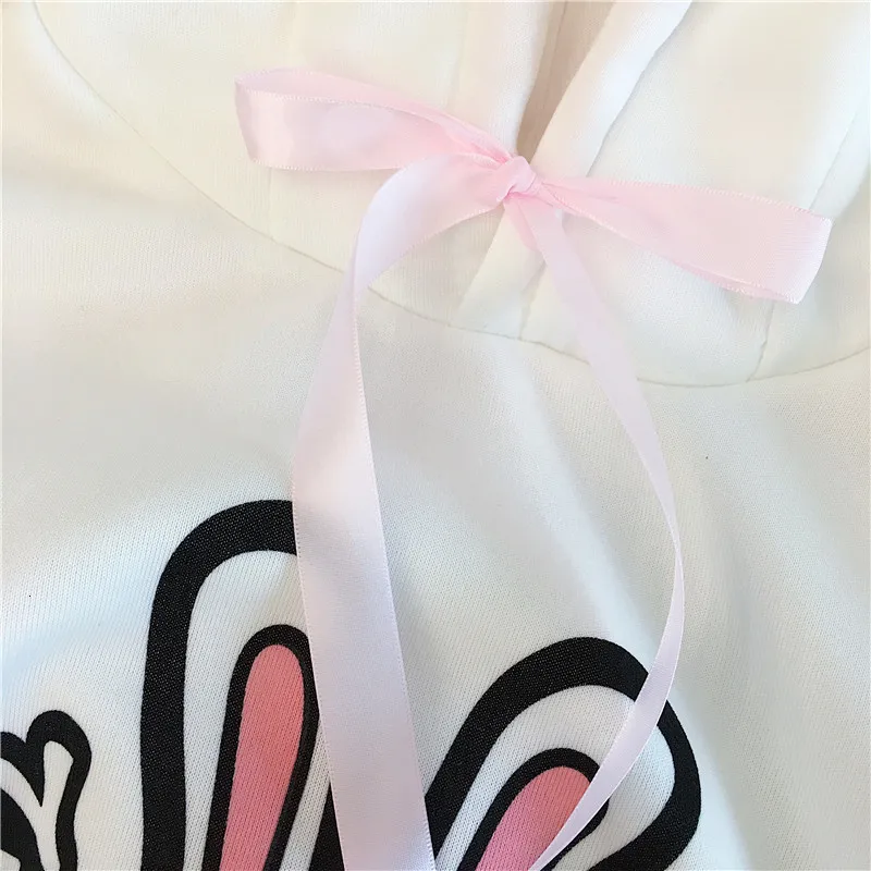Kawaii толстовки для девочек кролик длинное ухо Sudadera мультфильм печати Толстовка для женщин зима плюс бархат Теплый пуловер топ размера плюс 2XL