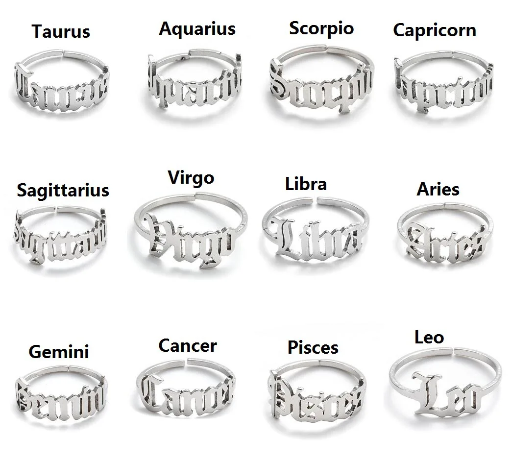 

12 Zodiac Ring Aries Taurus Gemini Cancer Virgo Libra Scorpius Sagittarius Capricornus Wedding Stainless Steel Rings Jewelry