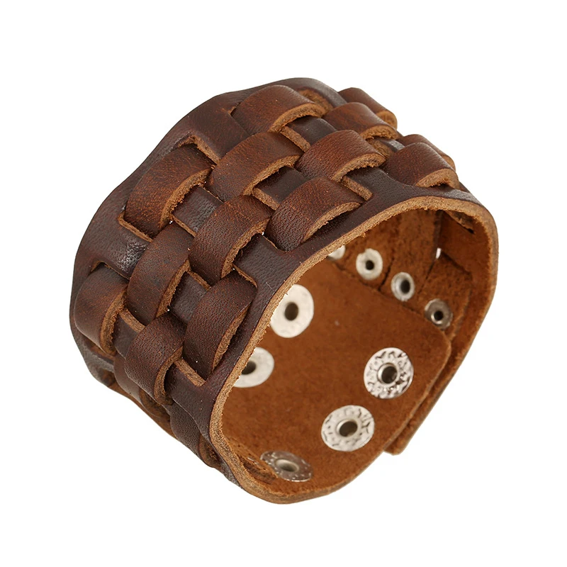 Jessingshow Punk Style Women Men Wide Genuine Leather Bracelet Brown Color Cuff Wristband Bangle Jewelry Accessories