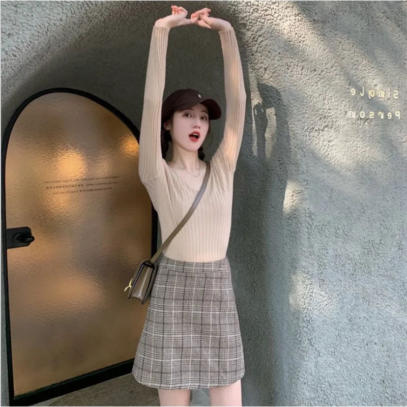 

Autumn And Winter V-neck Knitting Long-sleeved Slim-fitting Tight-fitting Warm Bottoming Jacket Pullover Slimming Sweater Women