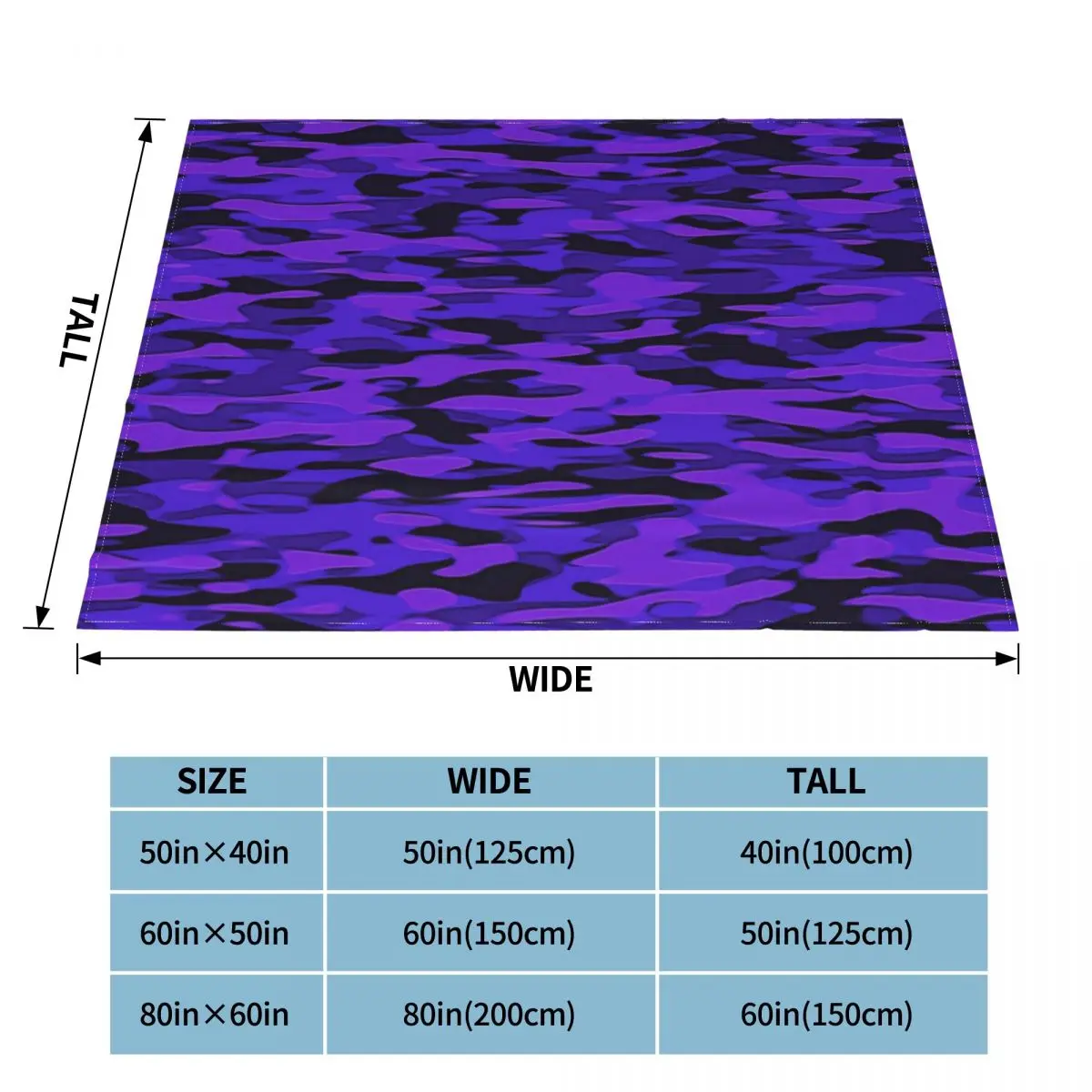 Фиолетовое камуфляжное одеяло фланелевая с принтом военное многофункциональное