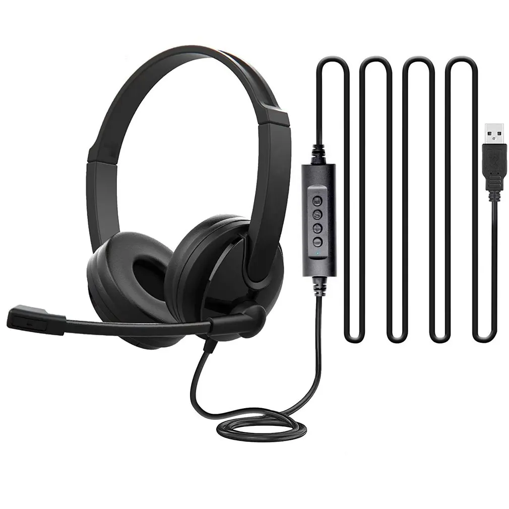 

Conference Headset Gamer Wire Control Headphones Stereo Earphones USB Microphone for PC Gamer Durable Headset