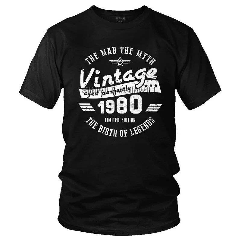 

The Man The Myth 1980 T Shirt Men's Cotton T-shirts Novelty Tshirt Short Sleeve Legends Are Born in 1980 41th Birthday Gift Tee