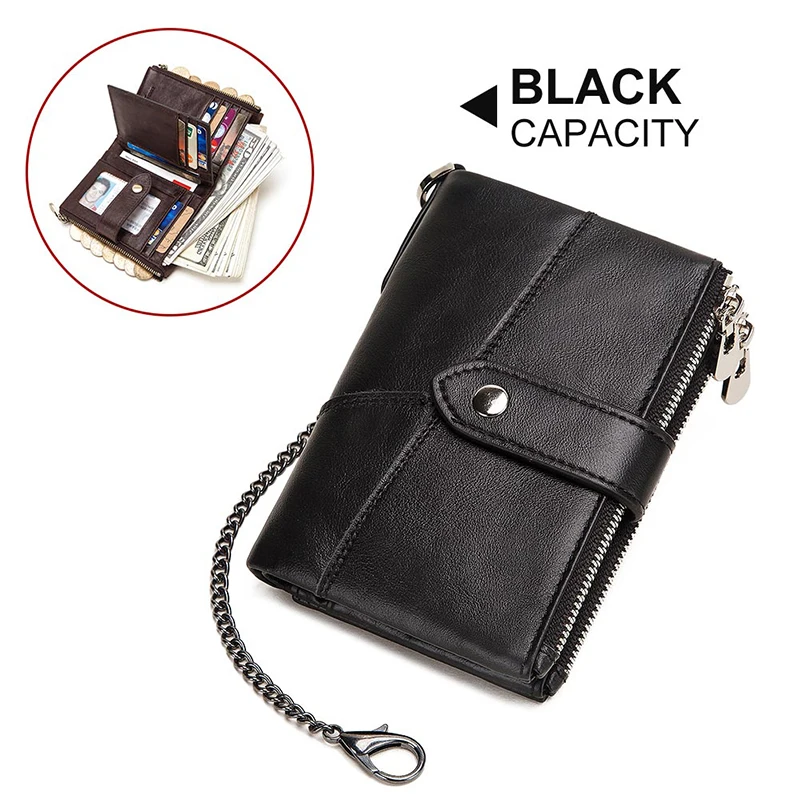 889-black-chain Genuine Leather Women Wallet GZCZ Casual Men Wallet Women Long Wallet In Women`s Wallet and Purses Retro Rfid Women Short Wallet - Цвет: 889-black-chain