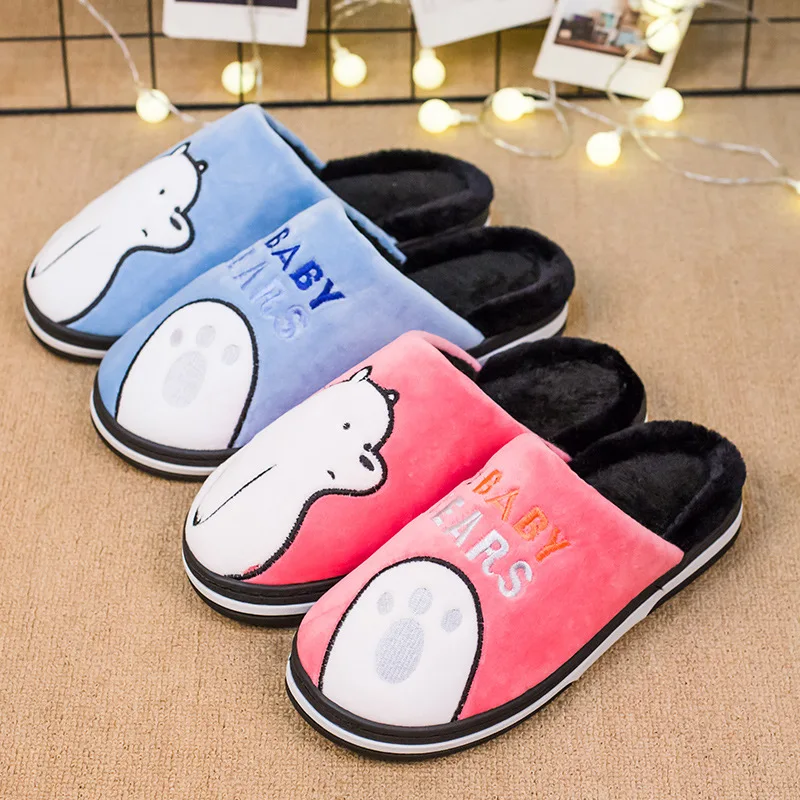 Теплые зимние женские тапочки мультяшный медведь Домашние меховые с эффектом