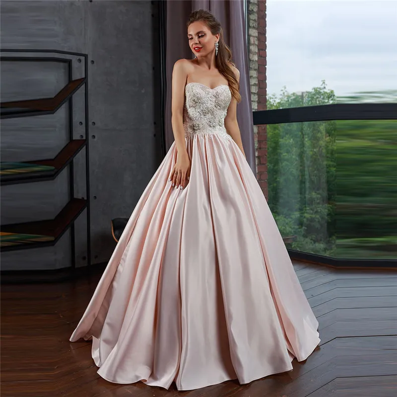 

2021 милое атласное Плиссированное кружевное свадебное платье с аппликацией, Длинные свадебные платья на заказ со шнуровкой сзади, официальн...