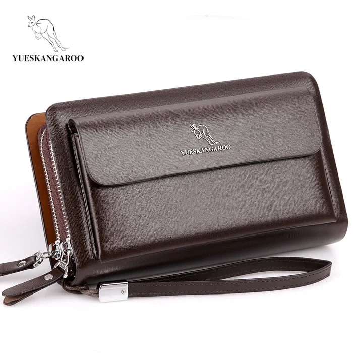 

Double Zipper Men Clutch Bag Fashion Leather Long Purse men's Organizer Wallet cartera hombre Male Casual luxury Handy Bag
