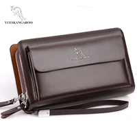 double zipper men clutch bag fashion leather long purse mens organizer wallet cartera hombre male casual luxury handy bag