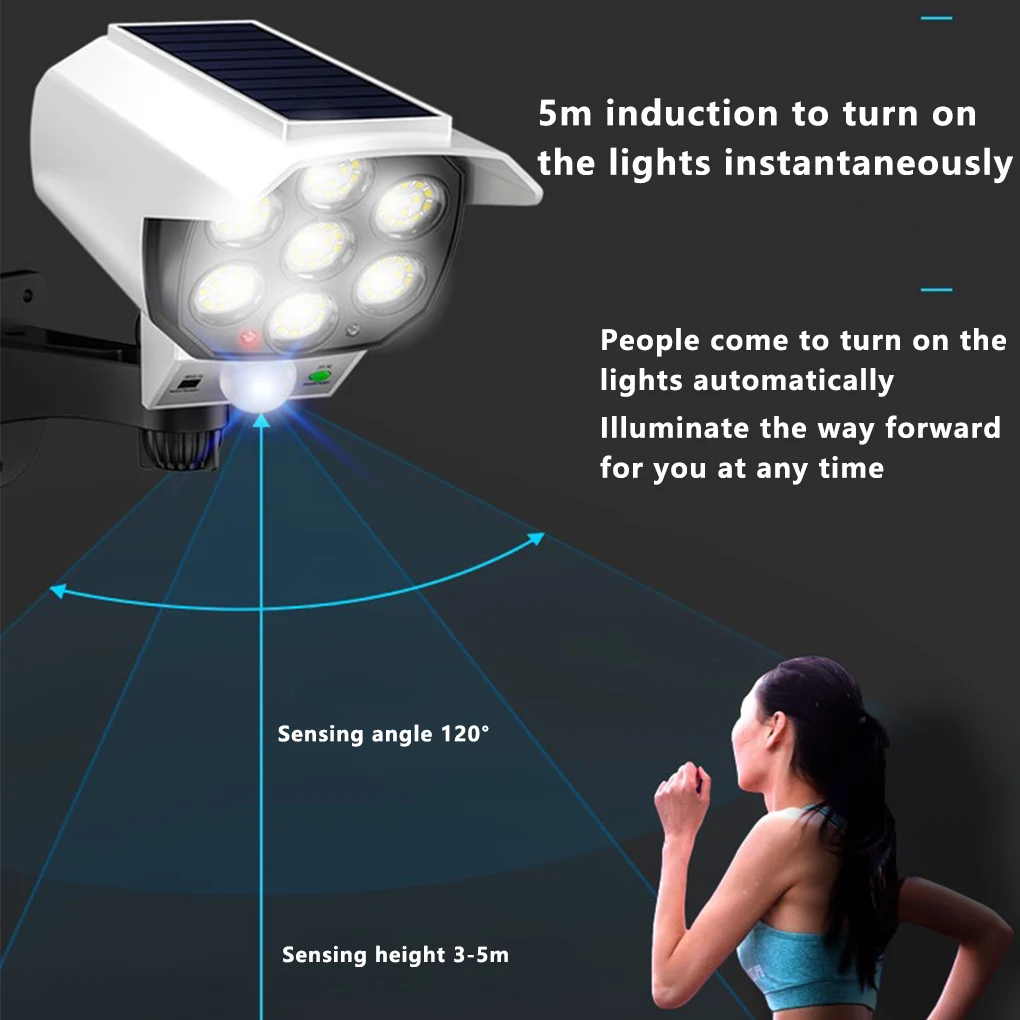 

Solar Light Motion Sensor Security Dummy Camera Wireless Outdoor Flood Light IP65 Waterproof 77 LED Lamp 3 Mode for Home Garden