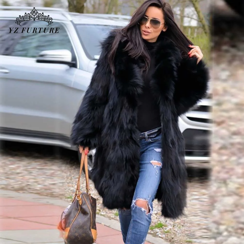 Пальто из натурального меха лисы для женщин зимние люксовая модель Лисий мех
