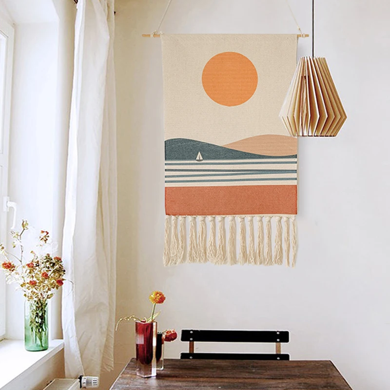 handmade tapestry home decor macrame wall hanging tapestry cotton tassel woven hotel bohemian art background cloth tapestry free global shipping