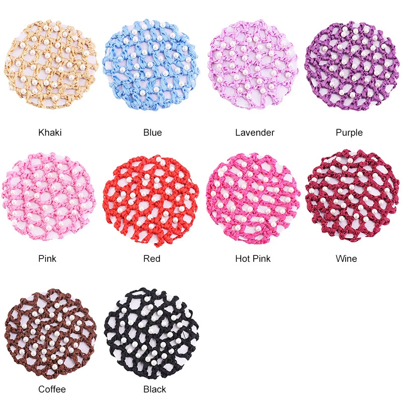 

Ballet Dance Skating Crochet Pearl Styling Headwear Accessories Pearl Hairnet Fashion Pearl Bun Cover Snood Women Hair Net