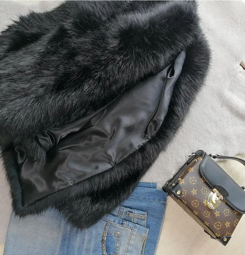 

2019 Winter V neck Hairy Shaggy Black Faux fox Fur Jacket Long sleeve Furry Faux Fur Women Coat Keep Warm Short Outerwear