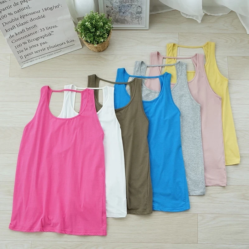 Майка женская из 94% хлопка 6% спандекса с круглым вырезом без рукавов|Майки| |