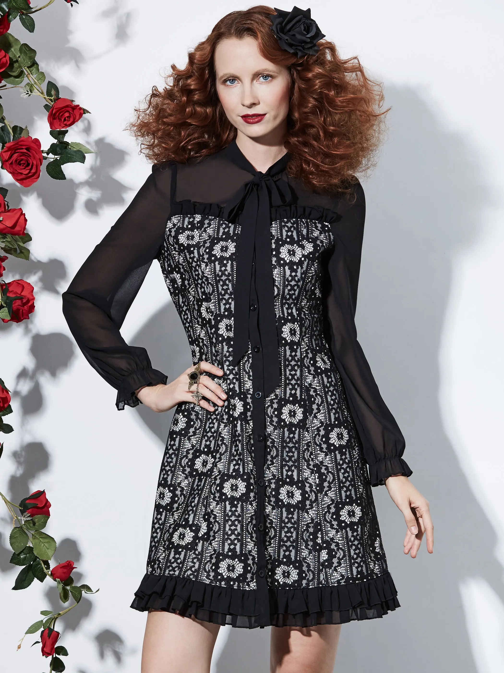 Женские платья с бантом на воротнике элегантные черные готические Лоскутные