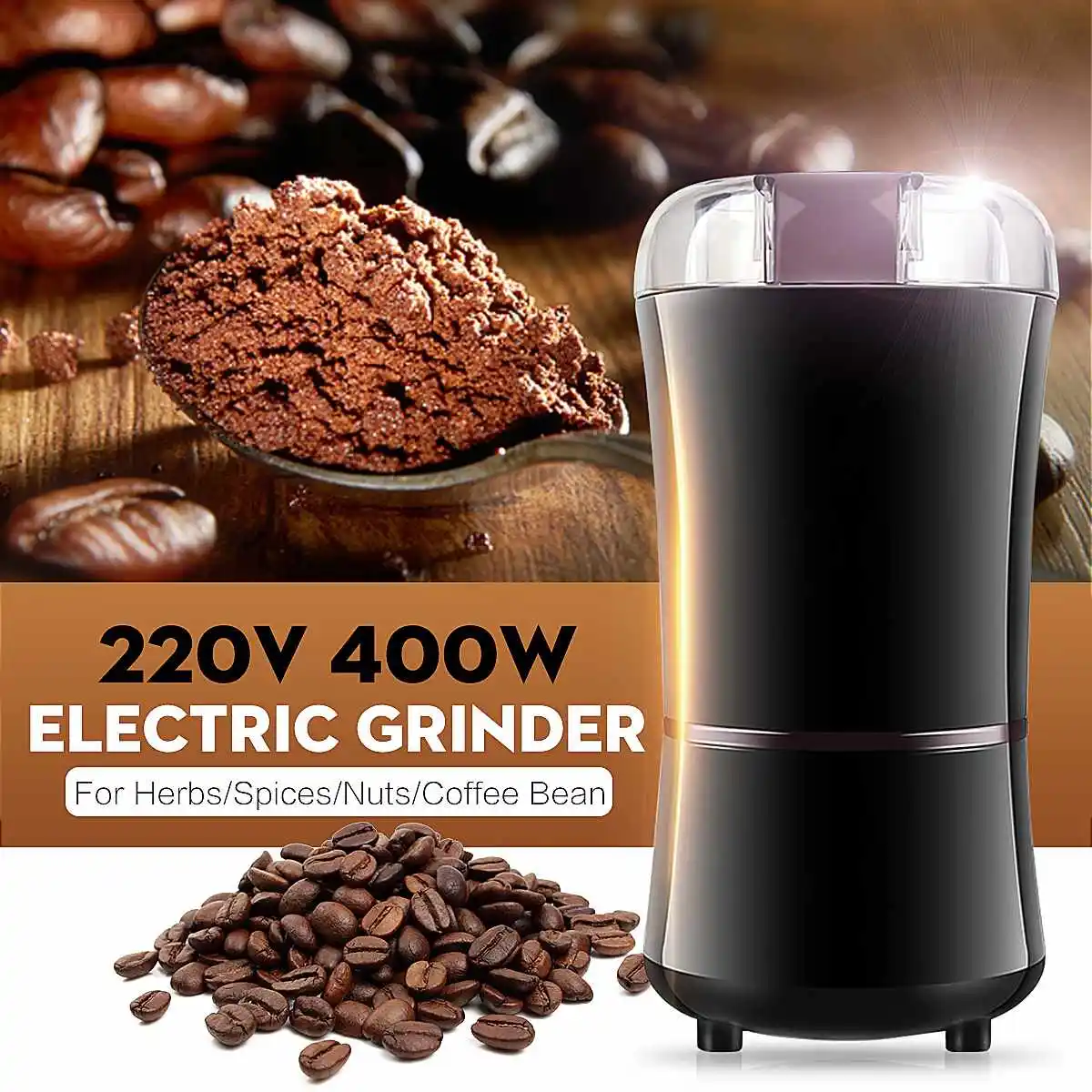 

400W Electric Coffee Grinder Salt Pepper Beans Spice Nut Seed Coffee Bean Grinder with Stainless Steel Blade Coffee Machine 220v