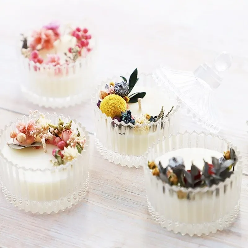 

Transparent glass candle container classical yurt with lid container glass jar candle cup DIY handmade wax making materials