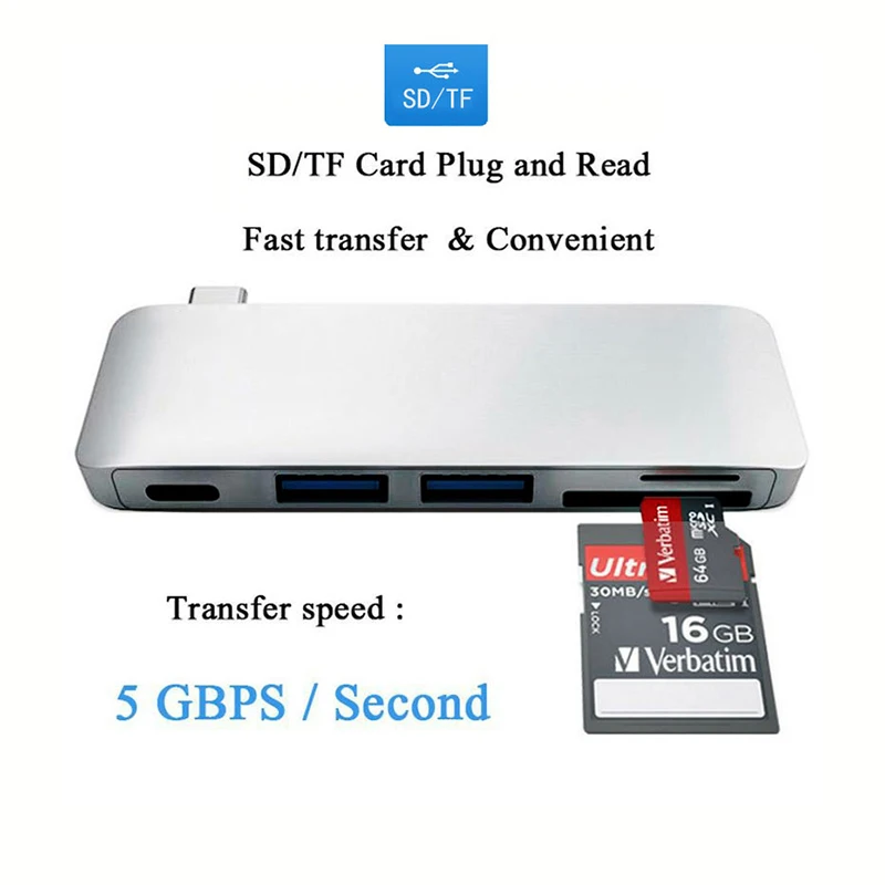 Адаптер-концентратор Bkscy Type-C с 2 портами USB 3 0 картридером для SD Micro и usb-хаб