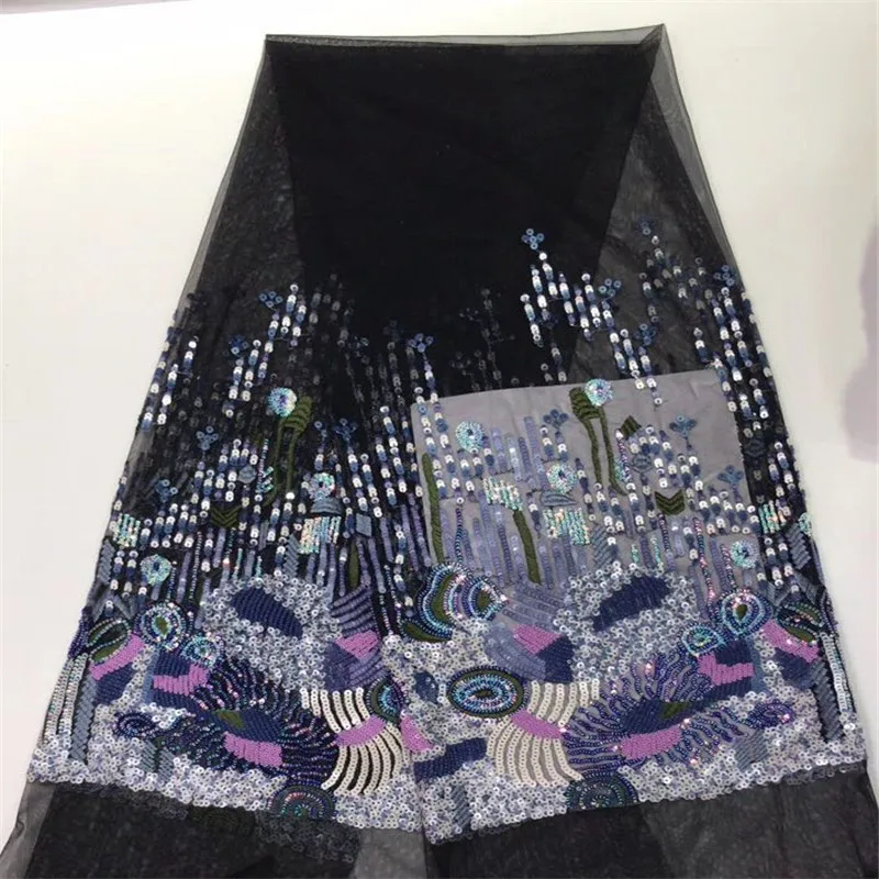 

new design African lace fabric 2019 high quality tulle lace fabric with sequin embroidery lace 5yards for wedding dress rof15-38