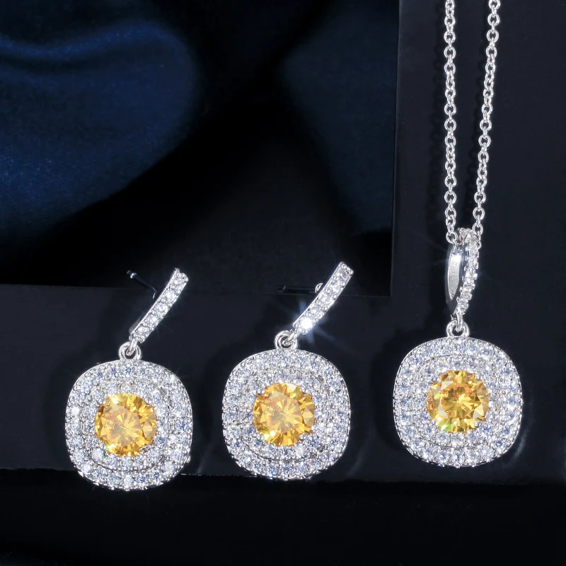 CWWZircons Новая мода микро установка CZ ювелирные изделия класса люкс AAA+ кубический цирконий ожерелье кулон и серьги набор для женщин T060