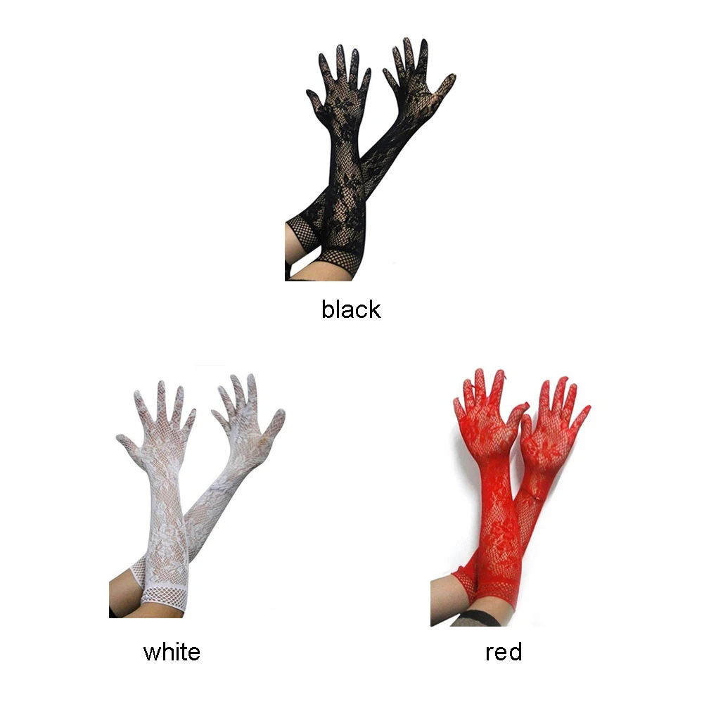 

Sun UV Protection Gloves Sexy Floral Print Long Lace Gloves Women Mittens Lace Summer Ladies Gloves Black Red White