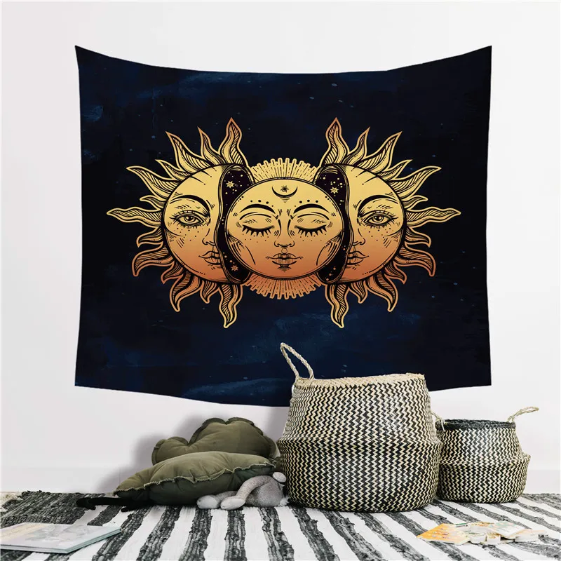 Гобелены в стиле Триппи с изображением черной Золотой Луны Подвесной Настенный