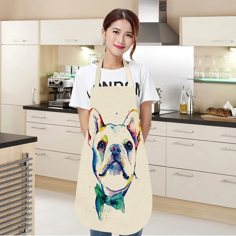 Кухонный Фартук забавная собака бульдог мультяшный Принт без рукавов хлопковые
