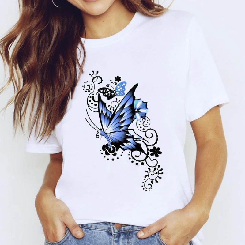 Футболка женская с цветочным принтом топ коротким рукавом и графическим