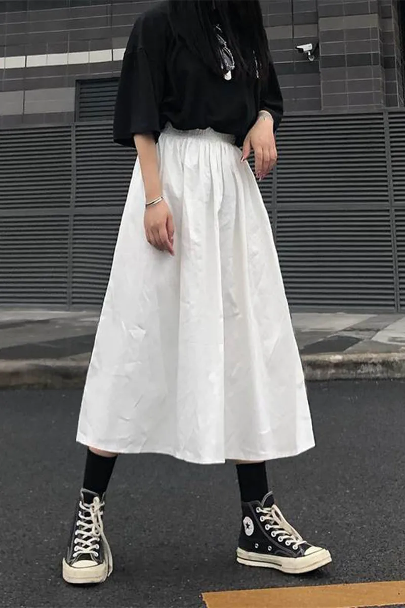 

Solid Color Elastic High Waist Stitching Irregular Pleats Woman Skirt Simple Fashion 2021 New skirt