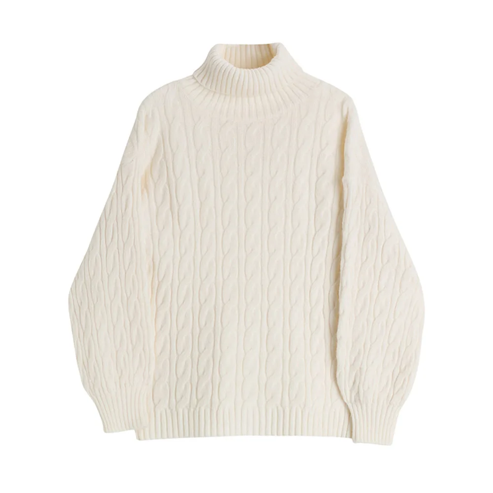 

Женский вязаный свитер с высоким воротником, свободная белая водолазка с длинным рукавом, теплая верхняя одежда на осень и зиму