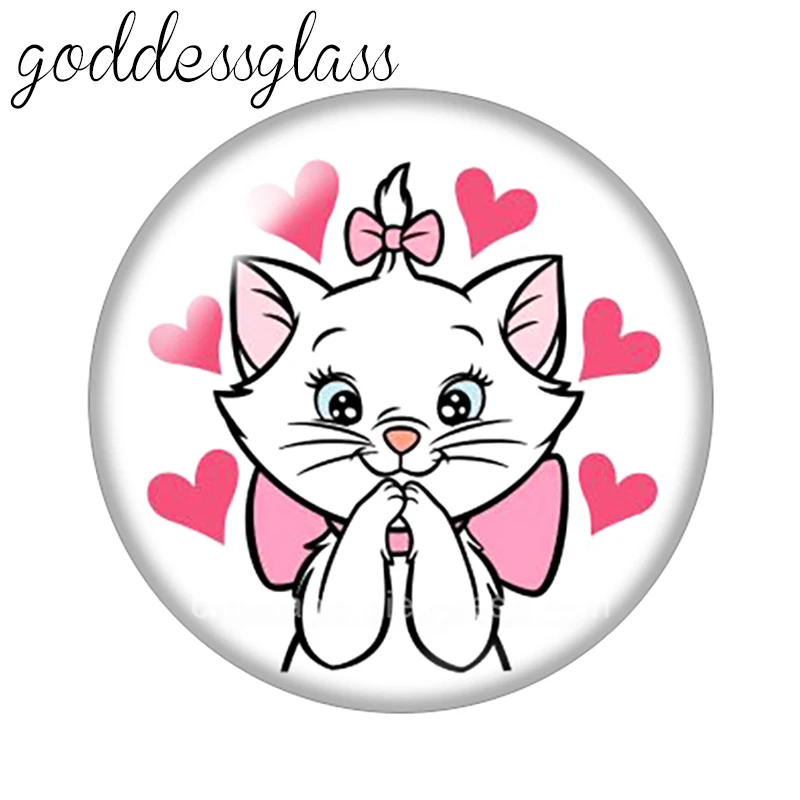 

Disney Cute Marie Cat Girls Gift 10pcs 12mm/18mm/20mm/25mm Round photo glass cabochon flat back Necklace Making findings