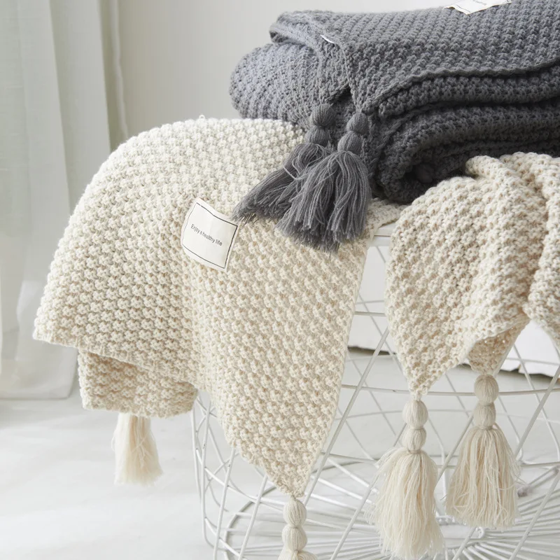 

Нордическое вязаное одеяло с кисточками, мягкое одеяло, шаль, чехол для дивана, одеяло, повседневное домашнее покрывало для кровати