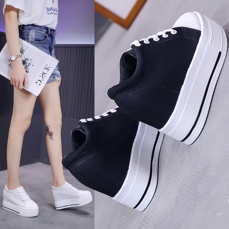 

2020 new height-increased canvas shoes women casual muffin thick-soled shoes fashion Korean lace-up women's shoes zapatos mujer