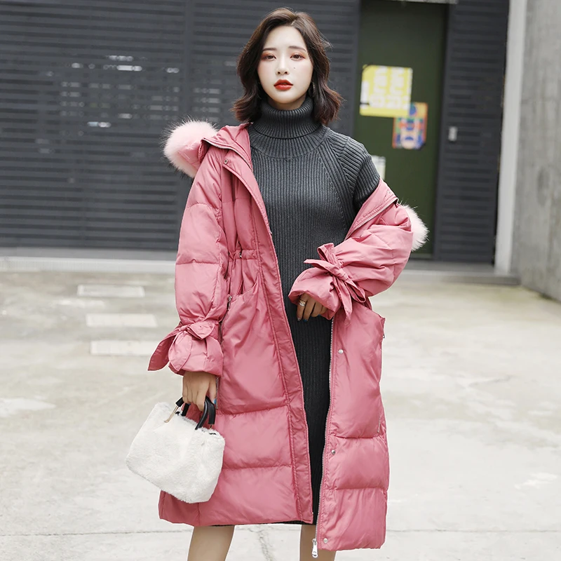 2019 новый модный пуховик с большим меховым воротником женское длинное пальто