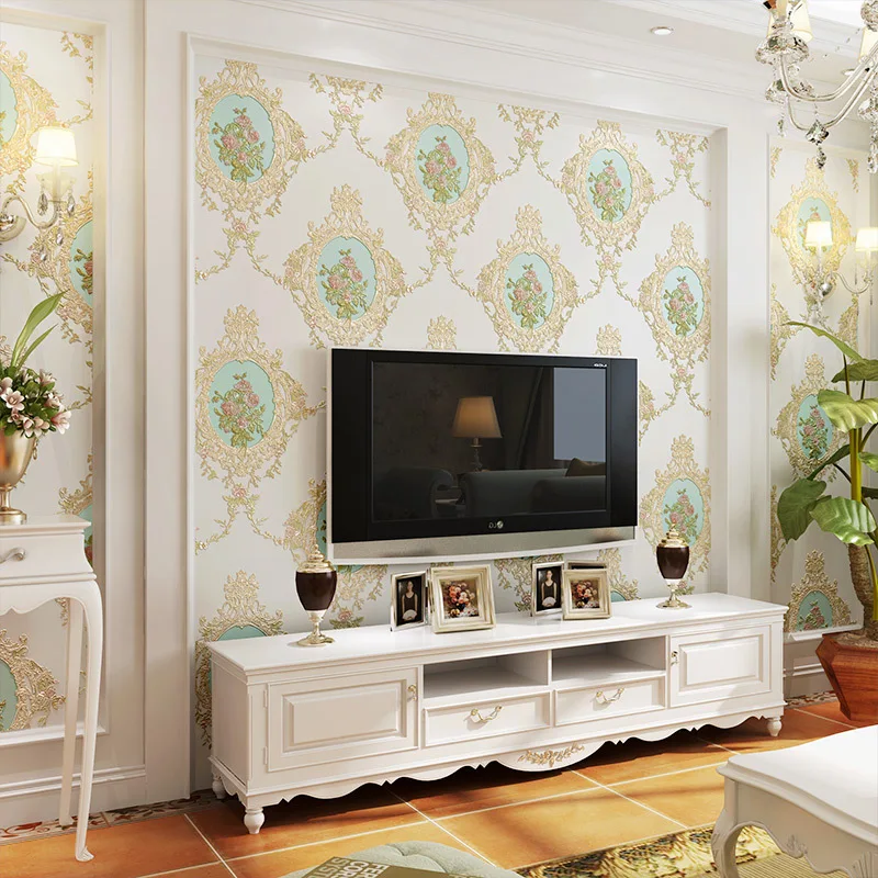 

European-Style Retro Pastoral Non-Woven Fabric 3D Wallpaper American Mirror Flower Bedroom AB Version Living Room Television