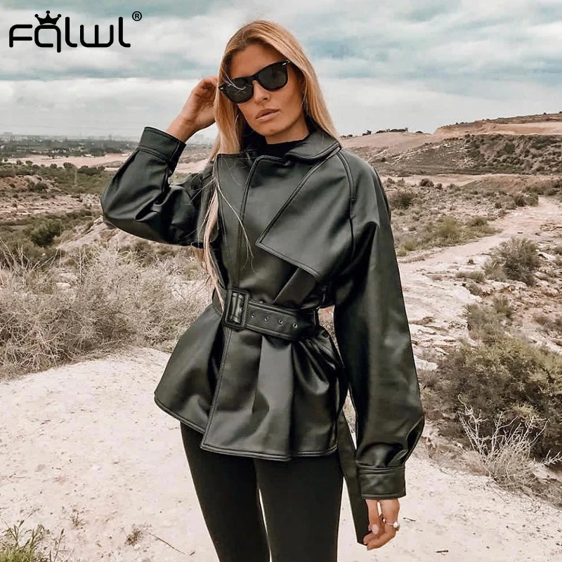 FQLWL уличная куртка из искусственной кожи женская верхняя одежда байкерские пояса