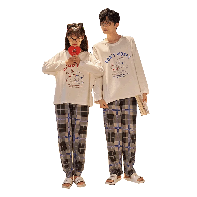 Новинка осенне-зимние пижамные комплекты из чистого хлопка для пар брюки