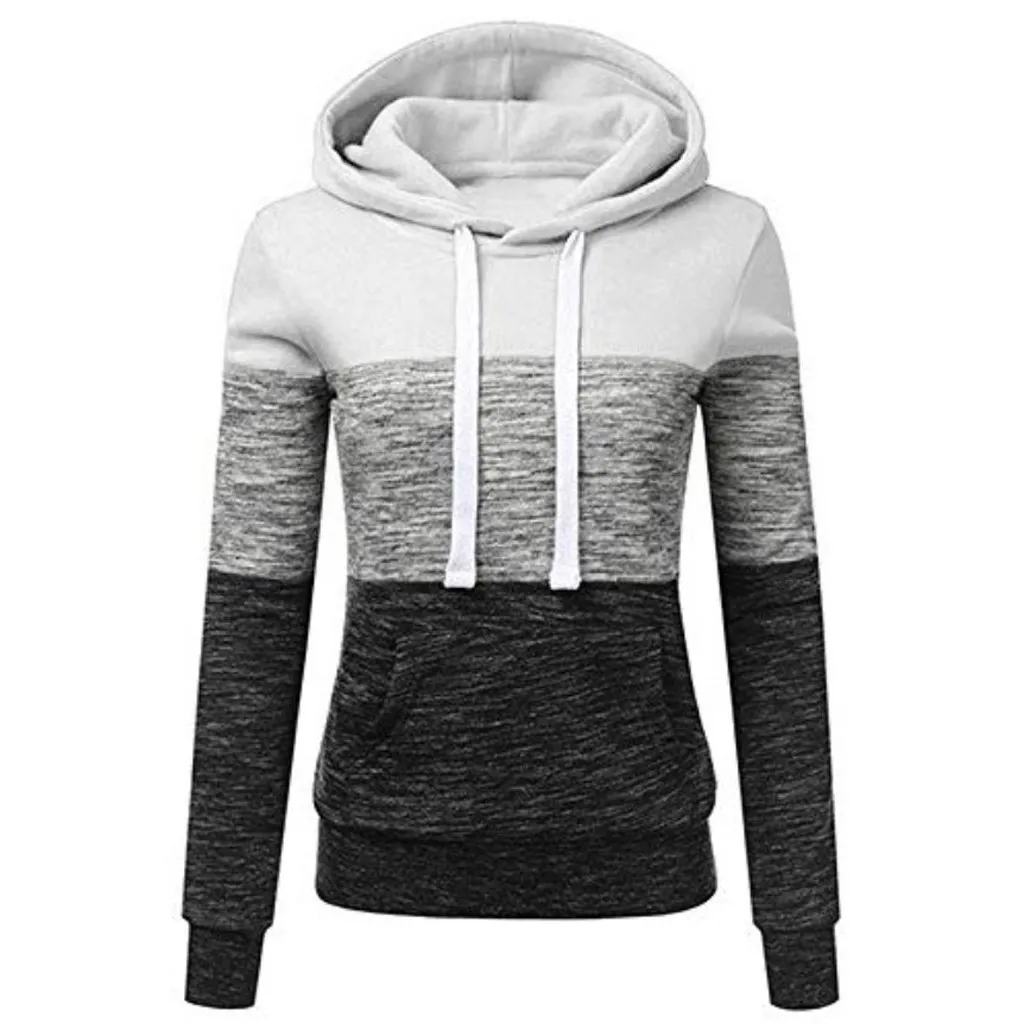 

Autumn Winter Hooded Women Sweatshirts Fashion Long Sleeve Hoody Ladies Pocket Patchwork hooded Sweatshirt warm Female Outwear
