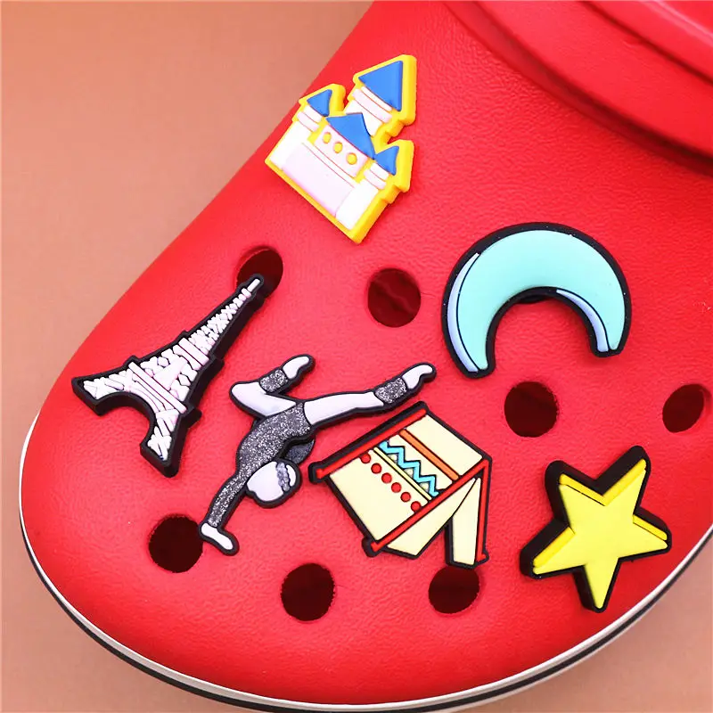 1pcs Stars and Moon Shoe Charms Tent Luxury House Iron Tower Dancer Shoes Accessories Decoration Fit Croc Jibz Party Kids Gifts