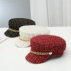 Женская клетчатая твидовая кепка газетчика, кепка tain-Сейлор рыбака, Кепка с козырьком-берет с цепочкой