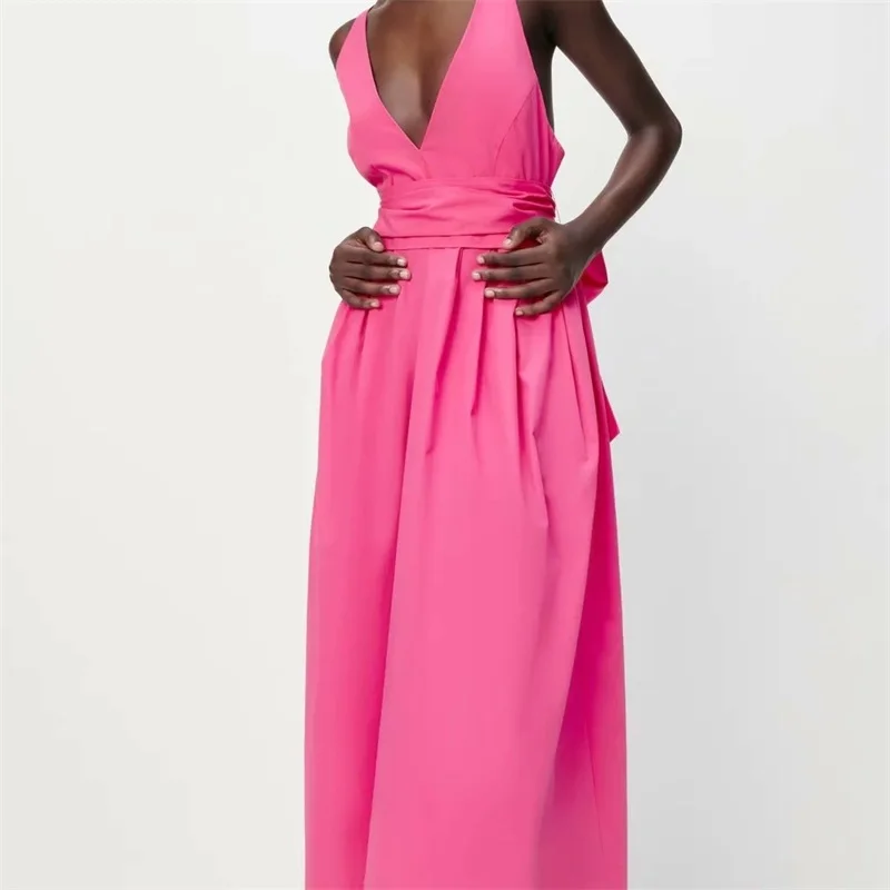 

Женское Плиссированное Платье-миди MESTTRAF из поплина с бантом, винтажное платье на молнии с открытой спиной и широкими бретельками, 2021