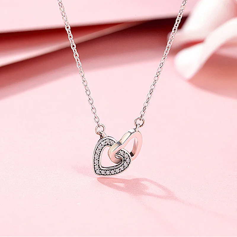 Хит подарок на день Святого Валентина серебро 925 пробы соединенное сердце пара