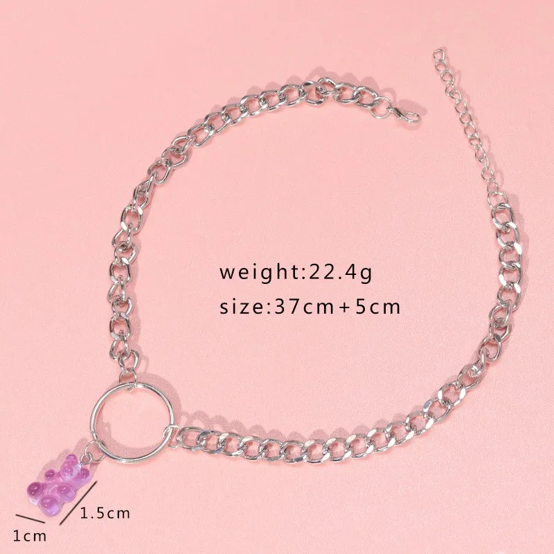 

Rainbow Cute Jelly Gummy Bear Pendant Necklace for Women Girls Cool Geometric Circle Punk Hip Hop Choker Collier Jewelry Gift