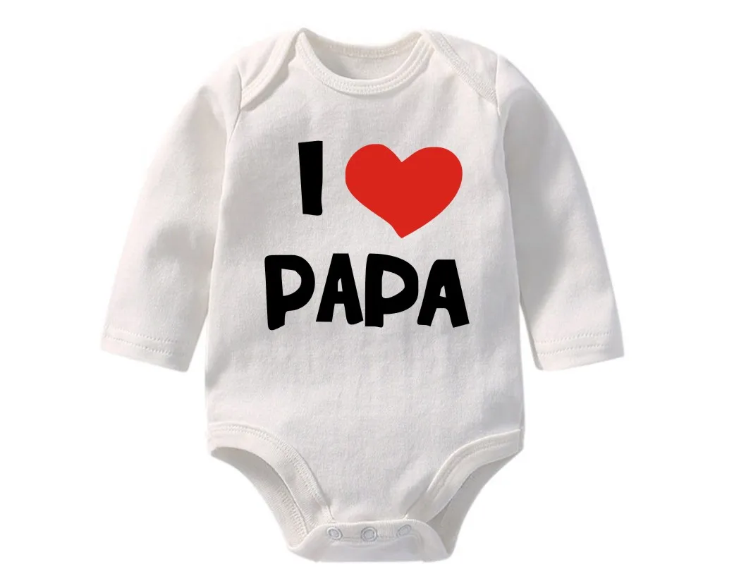 Хлопковая одежда для новорожденных с принтом I MAMA PAPA весенний белый комбинезон