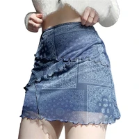 2021hirigin e girl y2k mesh bodycon mini skirt womens fashion paisley print lettuce trim short skirt 90s high waist mini skirts