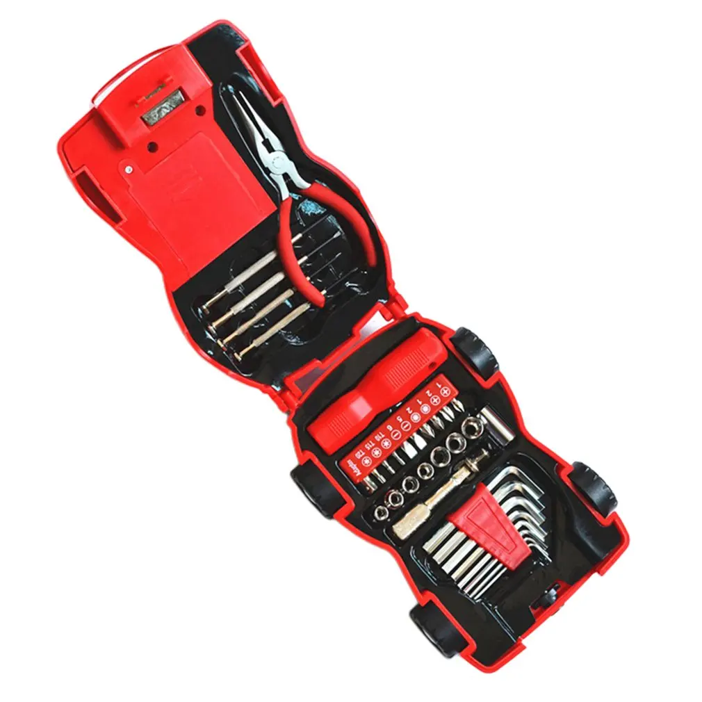

Car-shaped Flashlight Hardware Tool Set Portable Lamp Tool Set Combination Repair Tools With Car-shaped Flashlight Box