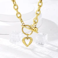 vintage big heart pendant thick chain necklace for women twist gold color chunky lock choker chain punk necklaces party gift