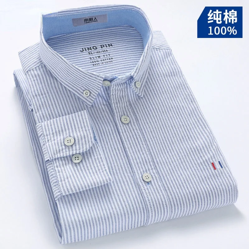 Oversized Button Up Shirt 100% Cotton Mens Shirts Slim-Fit Casual Oxford Long-Sleeved Shirt Loose Long Sleeve Men's Clothing